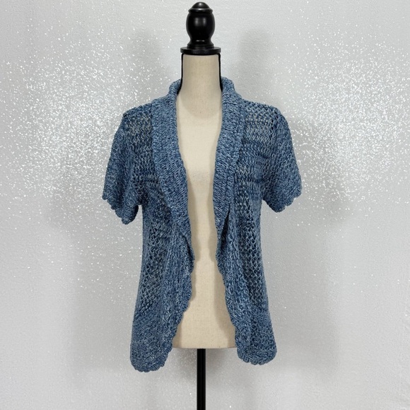 Ruby Rd Blue with silver metallic Short-Sleeve Cardigan knit size small women’s - Picture 12 of 15